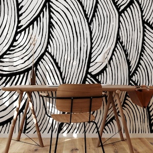 Black and White Scaloops | Removable Wallpaper | Peel and Stick Wallpaper | Wall Paper | Wall Mural