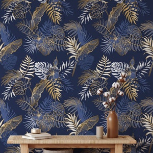 Metallic Leaves Wallpaper | Removable Wallpaper | Peel and Stick Wallpaper | Wall Paper | Wall Mural