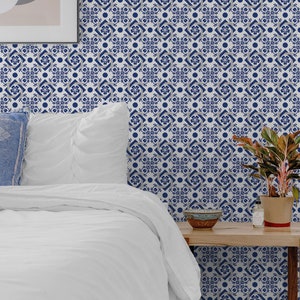 Blue Lisbon Tiles Wallpaper, Bathroom and Kitchen, Removable and Traditional material