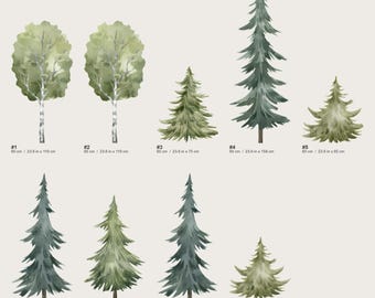 Watercolor Forest Tree Wall Decal, Peel and Stick Nursery Mural Removable