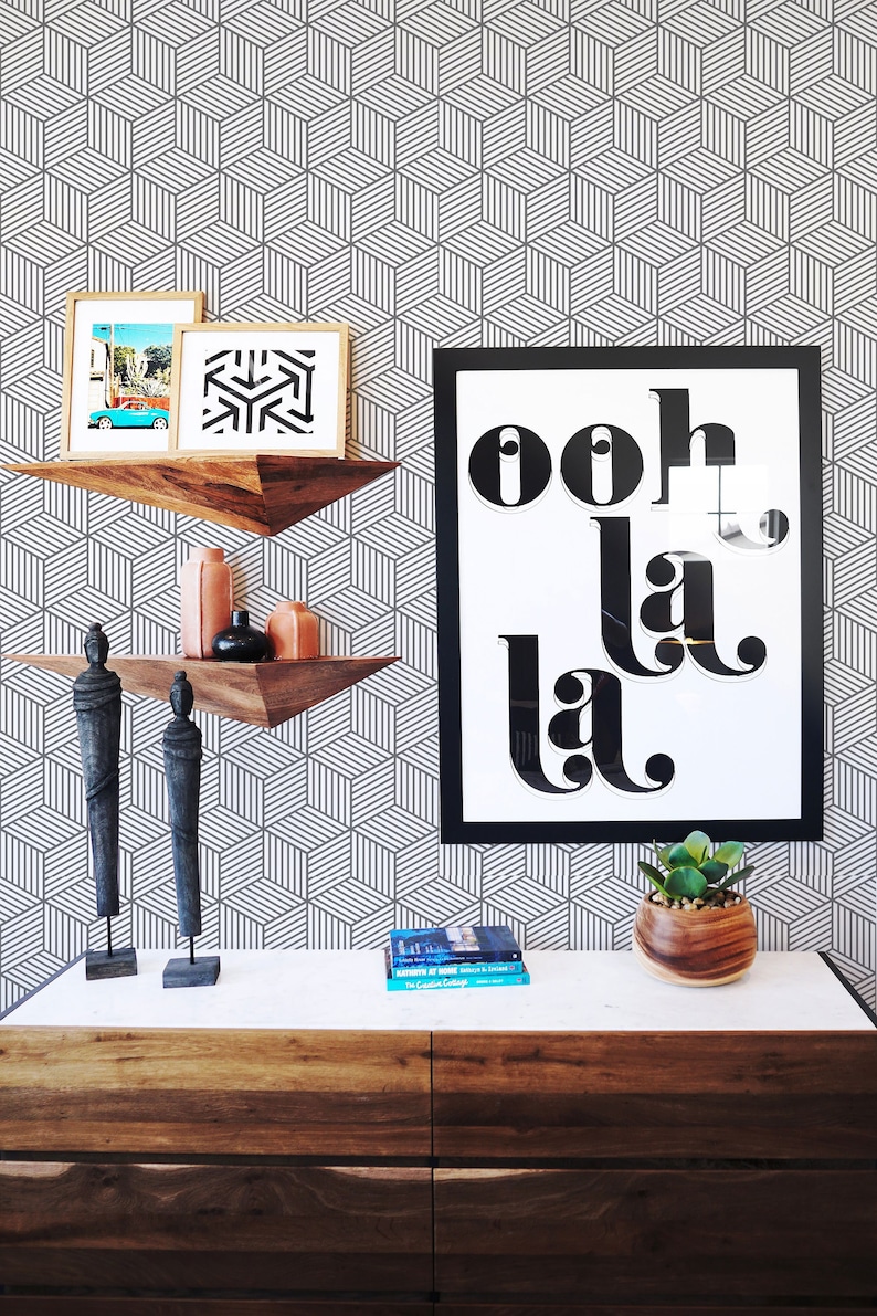 Geometric Cube Pattern Wallpaper, Removable or Traditional, Self-Adhesive, Renter Friendly, Accent Room Decor, Modern Space Design image 1