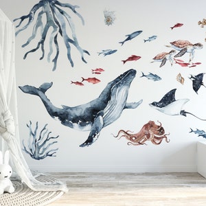Sea World Wall Decal, Watercolor Decal Set, nursery, Peel and stick, Nursery wall sticker