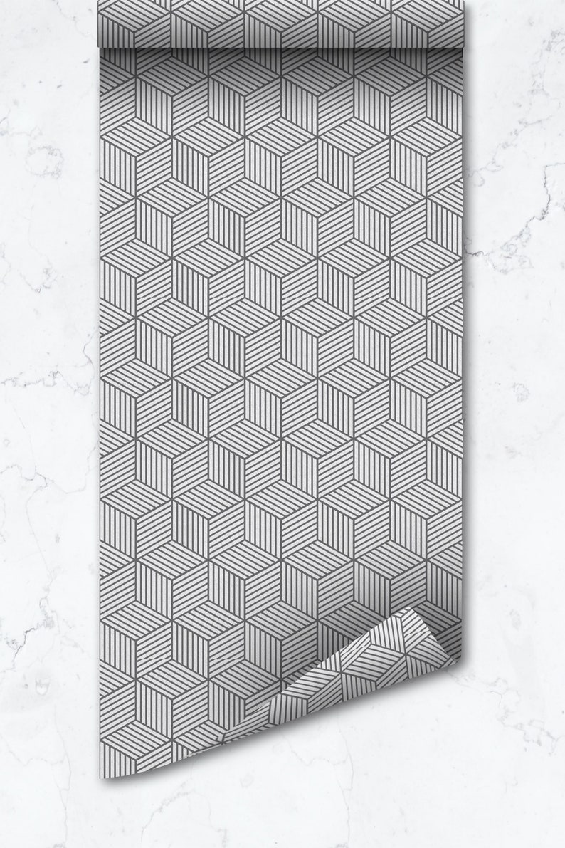 Geometric Cube Pattern Wallpaper, Removable or Traditional, Self-Adhesive, Renter Friendly, Accent Room Decor, Modern Space Design image 3