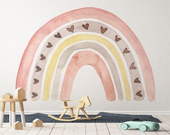 Boho Rainbow Wall Decal, Neutral Nursery Kids Room Peel Stick Art, Self-Adhesive, Renter Friendly, Removable Roll