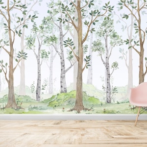 Papel pintado despegable y autoadhesivo Papel pintado Mural de pared - Bosque, abedules - A201