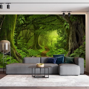 Fantasy Enchanted Forest Removable Wallpaper Mural, Magical Peel and Stick Wall Covering, Whimsical Wall Art for Nursery, Bedroom, Playroom