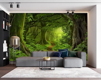 Fantasy Enchanted Forest Removable Wallpaper Mural, Magical Peel and Stick Wall Covering, Whimsical Wall Art for Nursery, Bedroom, Playroom