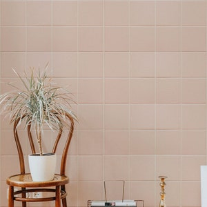 Faux Pink Tiles Wallpaper, Bathroom and Kitchen, Coral Color Wallpaper, Removable and Traditional material