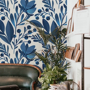 Boho Blueberries | Removable Wallpaper | Scandinavian Wallpaper | Temporary Wallpaper | Peel and Stick Wallpaper