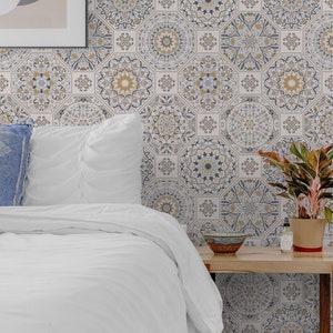 Patchwork Tile Peel and Stick Wallpaper, Removable Wall Art, Self-Adhesive, Renter Friendly, Accent Room Decor