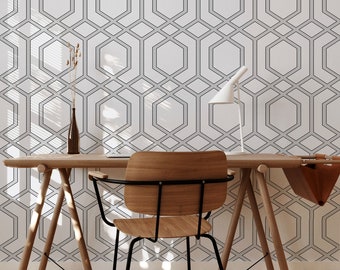 Light Gray Trellis pattern Removable wallpaper, Temporary or traditional material, Self-Adhesive, Renter Friendly
