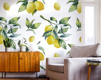 Lemons Wallpaper, Removable Peel and Stick Wall Decor, Self-Adhesive, Renter Friendly, Modern Space Design, Easy Installation