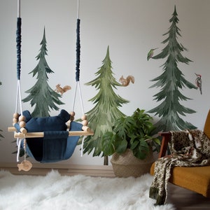 Aquarell Waldbaum Wandtattoo, Schälen und Aufkleben Kinderzimmer Wandbild, selbstklebend, Renter freundlich, abnehmbare Rolle Bild 4