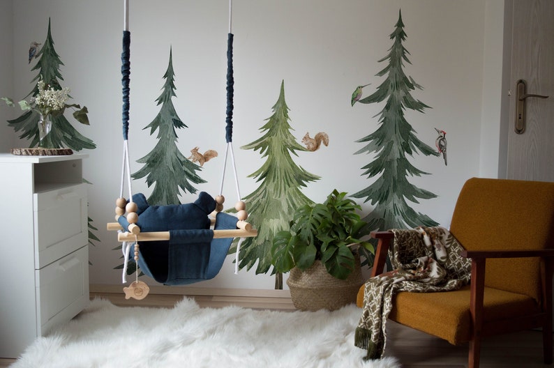 Aquarell Waldbaum Wandtattoo, Schälen und Aufkleben Kinderzimmer Wandbild, selbstklebend, Renter freundlich, abnehmbare Rolle Bild 4