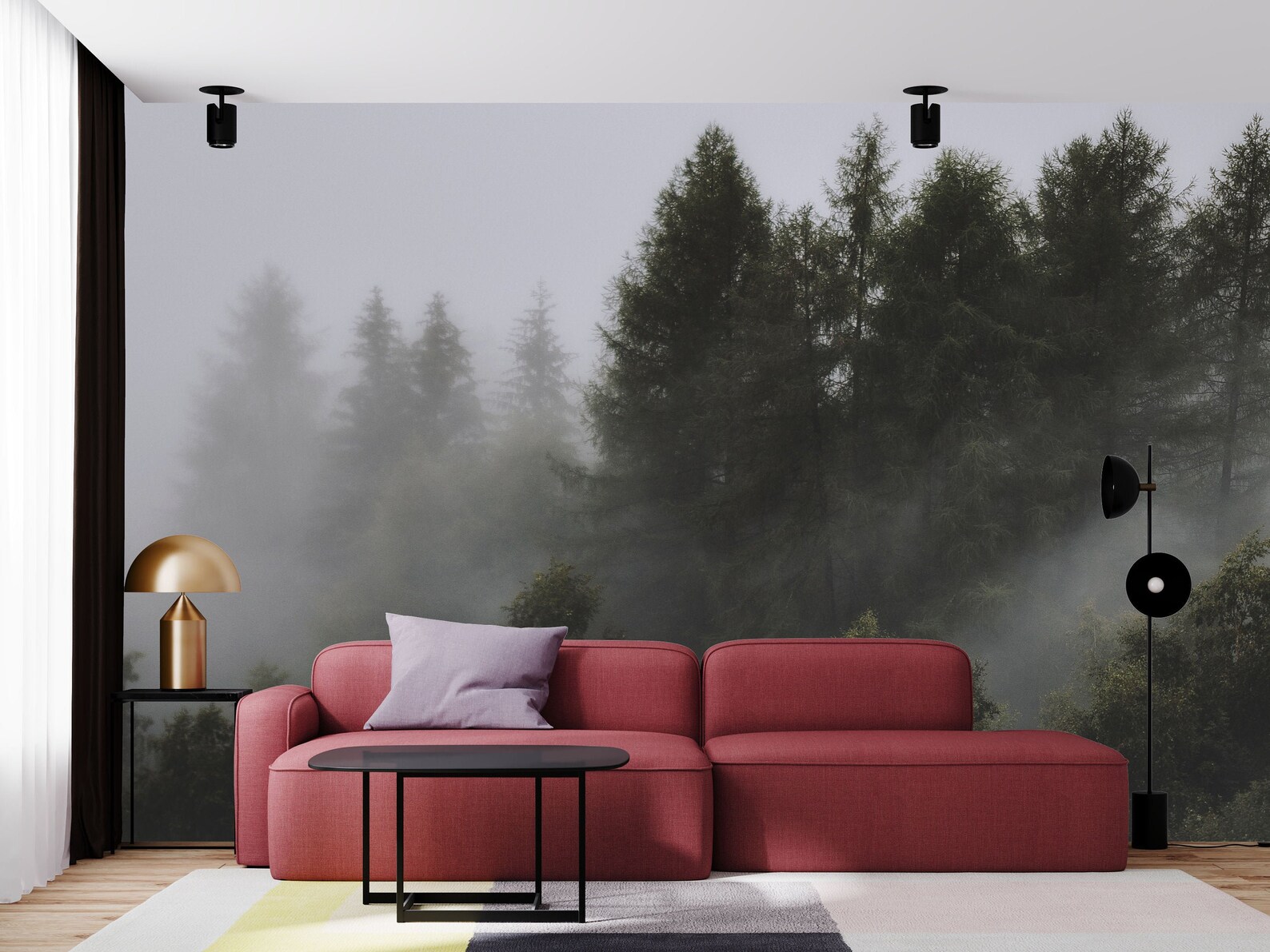 Misty Pine Forest Wallpaper Mural - Peel and Stick - Etsy