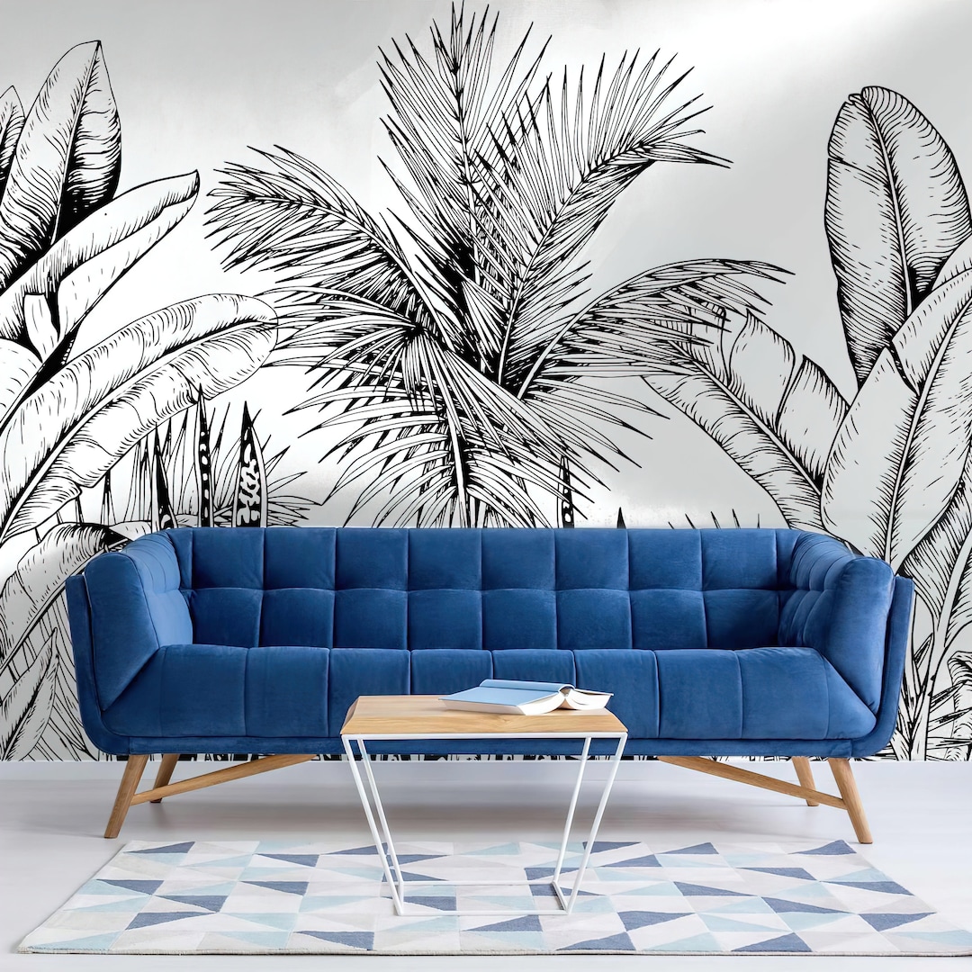 Black and White Tropical Palm Wallpaper Mural Peel and Stick, Self ...
