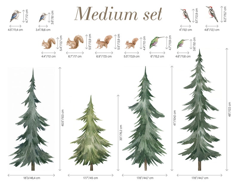Aquarell Waldbaum Wandtattoo, Schälen und Aufkleben Kinderzimmer Wandbild, selbstklebend, Renter freundlich, abnehmbare Rolle Bild 7
