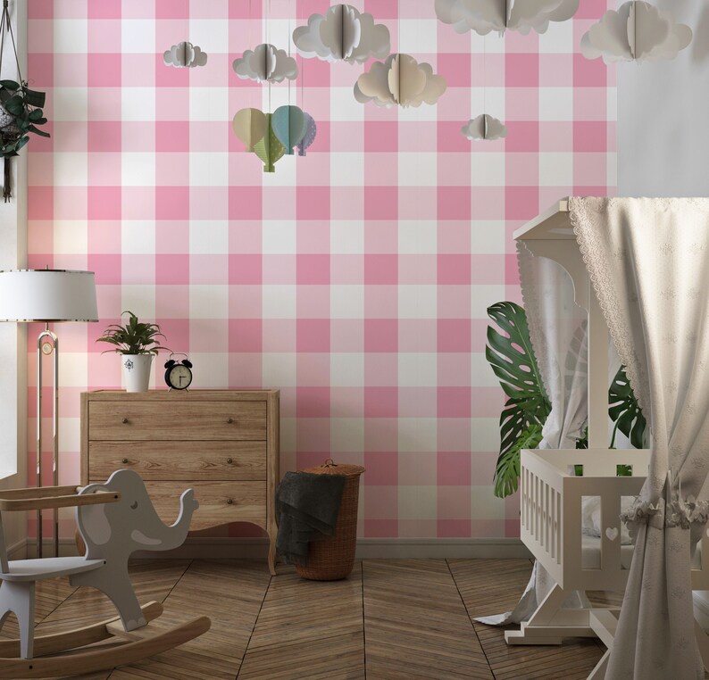 Pink Gingham Wallpaper Peel and Stick Wallpaper Removable for Etsy UK