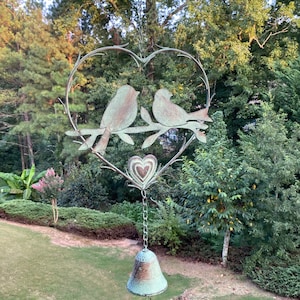 Joyous Wind Chime, 33 Inch elegant patina Birds & Hearts Handmade Wind Chime, The sound can create a sense of peace, relaxation for garden