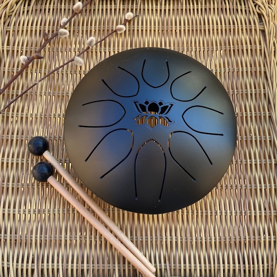 Steel Tongue Drum 7 Inch 8 Note Hand Crafted Lotus Design Handpan