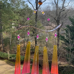 Joyous Wind chimes, 19 inch Colorful Glass Handmade Wind Chime, The sound can create a sense of peace, relaxation and beautiful garden art