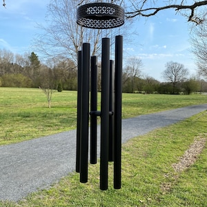Joyous Windchimes, 60 Inch Large Deep Tone Black Color Metal Wind Chimes. The Beautiful Spirit Sound Can Create a Sense of Peace, Relaxation