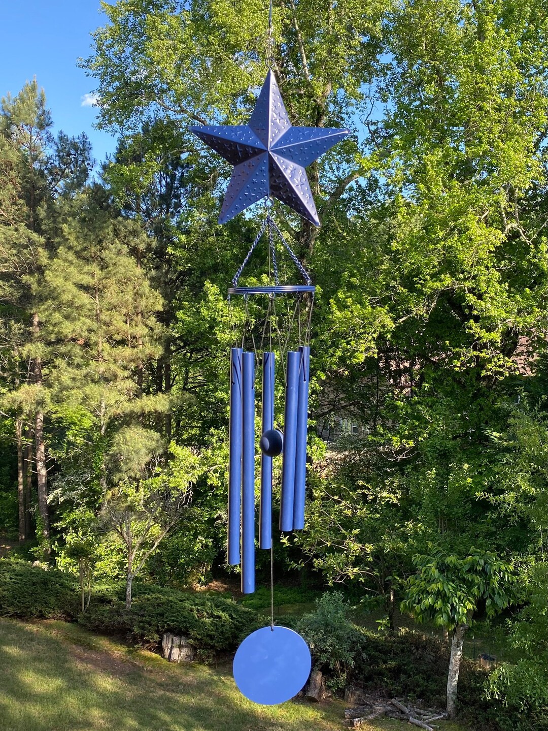 Joyous Wind Chimes, 36 Inch Blue Star Metal Wind Chime. the Beautiful