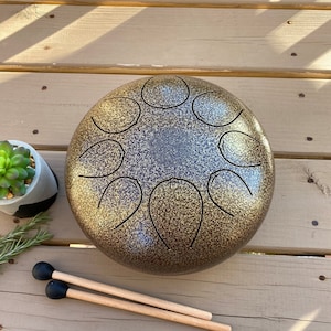 Steel Tongue Drum ~ 10 Inch 8 Note Hand Crafted Hand-Pan Percussion instrument Tank Drum, Sounds Healing Meditation Drum With Bag