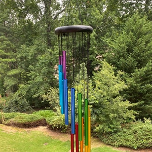 Joyous Wind chimes, 28 inch Rainbow Metal Handmade Wind Chimes, The sound can create a sense of peace, relaxation for patio, sunroom, garden