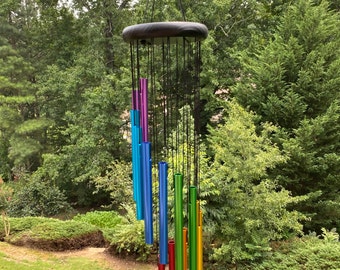 Joyous Wind chimes, 28 inch Rainbow Metal Handmade Wind Chimes, The sound can create a sense of peace, relaxation for patio, sunroom, garden