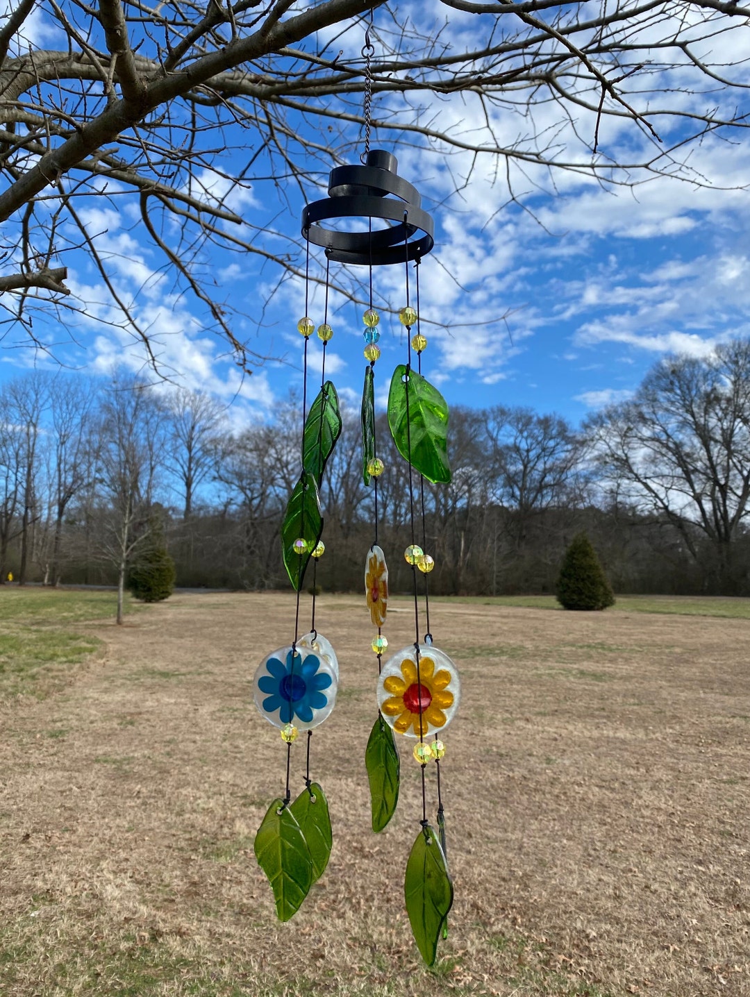 Joyous Wind Chimes, 26 Inch Leave and Flower Handmade Wind Chime, the