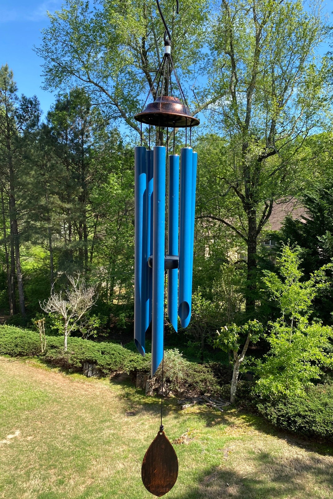 Joyous Wind Chimes, 40 Inch Deep Tone Blue Color Metal Wind Chimes. the