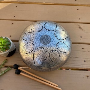 Steel Tongue Drum ~ 10 Inch 8 Note Hand Crafted Hand-Pan Percussion instrument Tank Drum, Sounds Healing Meditation Drum With Bag