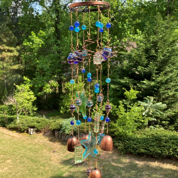 Joyous Wind chimes, 25 inch Blue Glass Beautiful Wind Chimes, The sound can create a sense of peace and relaxation in your home and garden