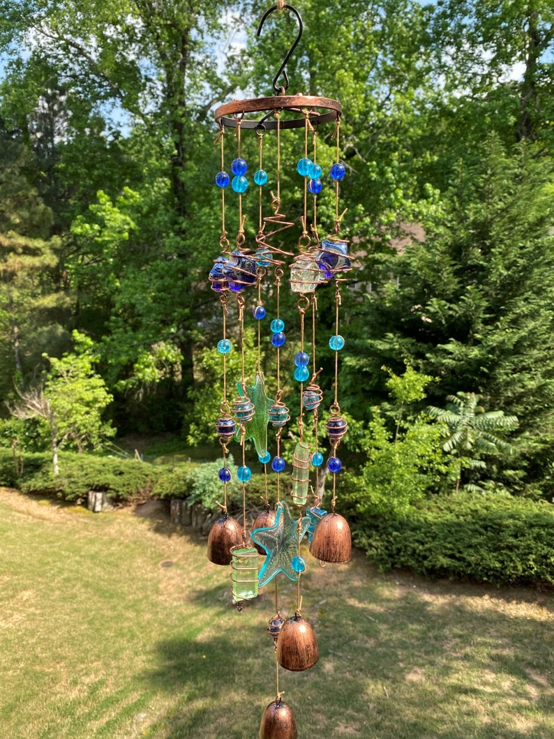 Joyous Wind chimes, 25 inch Blue Glass Beautiful Wind Chimes, The sound can create a sense of peace and relaxation in your home and garden image 1