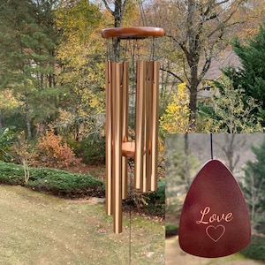 32 Inch Golden Metal Windchime With Waterproof Wood Top, The Sound Create a Sense of Peace & Relaxation. Personalized engraving optional