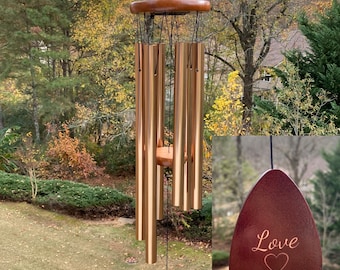 32 Inch Golden Metal Windchime With Waterproof Wood Top, The Sound Create a Sense of Peace & Relaxation. Personalized engraving optional