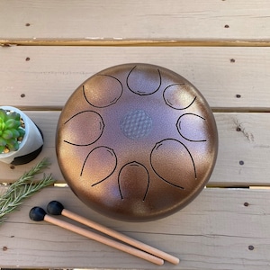 Steel Tongue Drum ~ 12 Inch 8 Note Hand Crafted Hand-Pan Percussion instrument Tank Drum, Sounds Healing Meditation Drum With Mallets & Bag