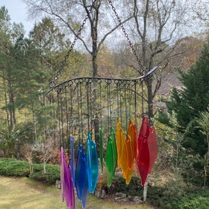 Joyous Wind chimes, 20 inch Rainbow Glass Handmade Wind Chimes, The sound can create a sense of peace, relaxation and beautiful garden art image 2