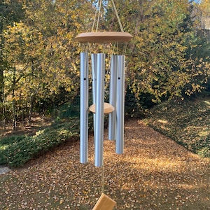 Joyous 28 Inch Silver Metal Wind Chime With Square Hanger. The Beautiful Spirit Sound Can Create a Sense of Peace and Relaxation in Garden
