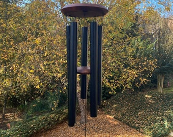 Joyous 28 Inch Black Metal Wind Chime With Square Hanger. The Beautiful Spirit Sound Can Create a Sense of Peace and Relaxation in Garden