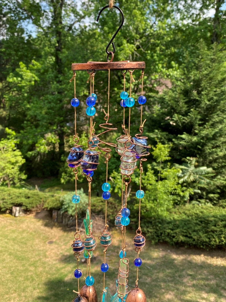 Joyous Wind chimes, 25 inch Blue Glass Beautiful Wind Chimes, The sound can create a sense of peace and relaxation in your home and garden image 2