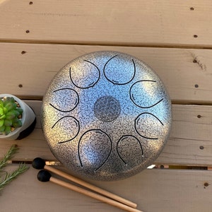 Steel Tongue Drum ~ 12 Inch 8 Note Hand Crafted Hand-Pan Percussion instrument Tank Drum, Sounds Healing Meditation Drum With Mallets Bag