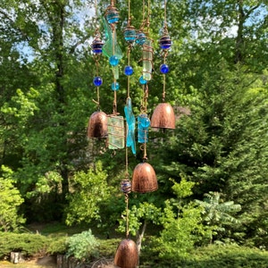 Joyous Wind chimes, 25 inch Blue Glass Beautiful Wind Chimes, The sound can create a sense of peace and relaxation in your home and garden image 3