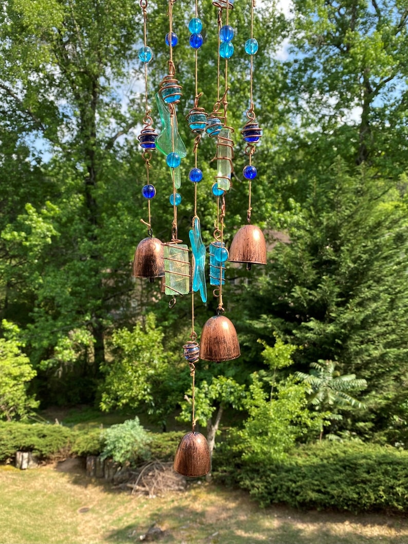 Joyous Wind chimes, 25 inch Blue Glass Beautiful Wind Chimes, The sound can create a sense of peace and relaxation in your home and garden image 3
