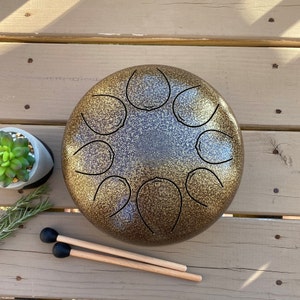 Steel Tongue Drum ~ 12 Inch 8 Note Hand Crafted Hand-Pan Percussion instrument Tank Drum, Sounds Healing Meditation Drum With Bag