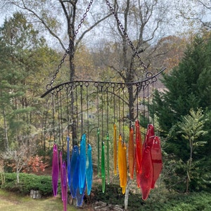 Joyous Wind chimes, 20 inch Rainbow Glass Handmade Wind Chimes, The sound can create a sense of peace, relaxation and beautiful garden art image 4