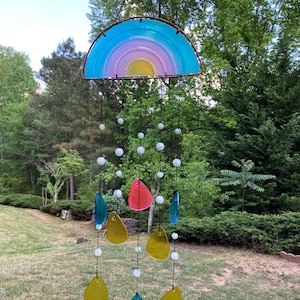 Joyous Windchimes, 22 inch Rainbow Glass Wind Chimes, The sound can create a sense of peace and relaxation in your home and garden
