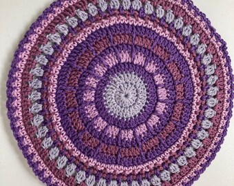 Crocheted Purple, Pink and Grey Round Doily or Mandala