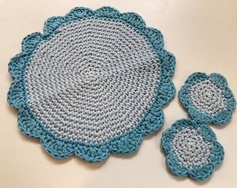 New Handmade Facecloth plus 2 matching scrubbies in 100% Cotton Yarn